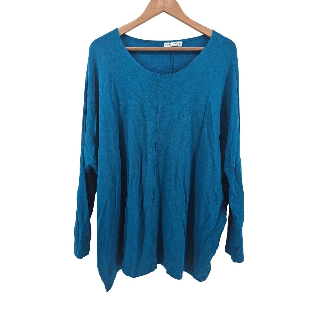 Bryn Walker Tunic Womens Medium Teal Blue Lagenlook Siro Rayon Long Sleeve Top